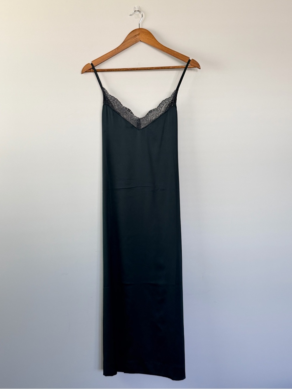 Soma Satin Lace Trim Nightgown Teal Side Slit Adjustable Straps L NWT